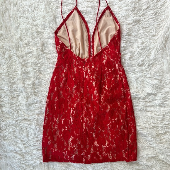 REVOLVE By the way Vivian Deep V mini red lace dress - Picture 3 of 4